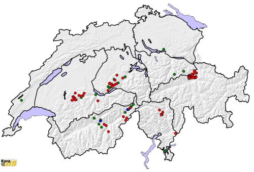 Présence avérée de loups en Suisse en 2012, présentée par catégorie SCALP 