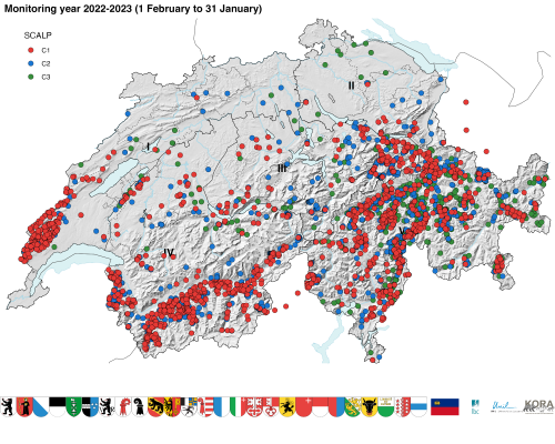 Wolf records in Switzerland  in the monitoring year 2022/2023 presented according to SCALP categories
