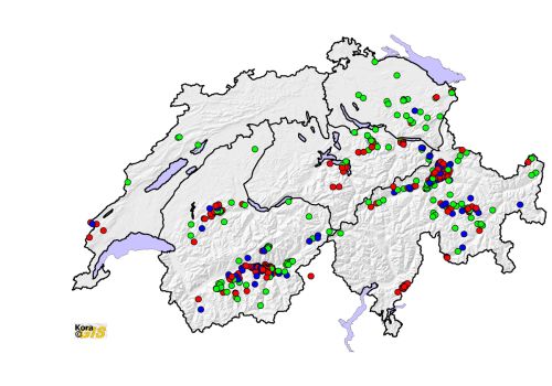 Présence avérée de loups en Suisse en 2016, présentée par catégorie SCALP 