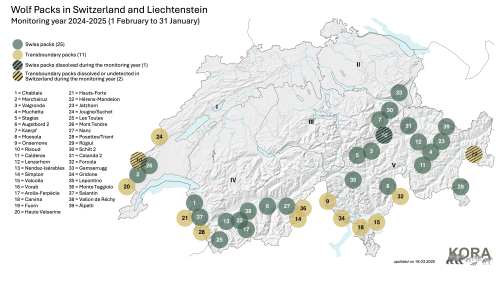 Current evidence of packs in Switzerland and Liechtenstein 